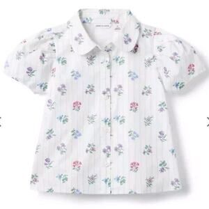 Janie and Jack Floral Stripe Puff Sleeve Button Down Poplin Top New Shirt
